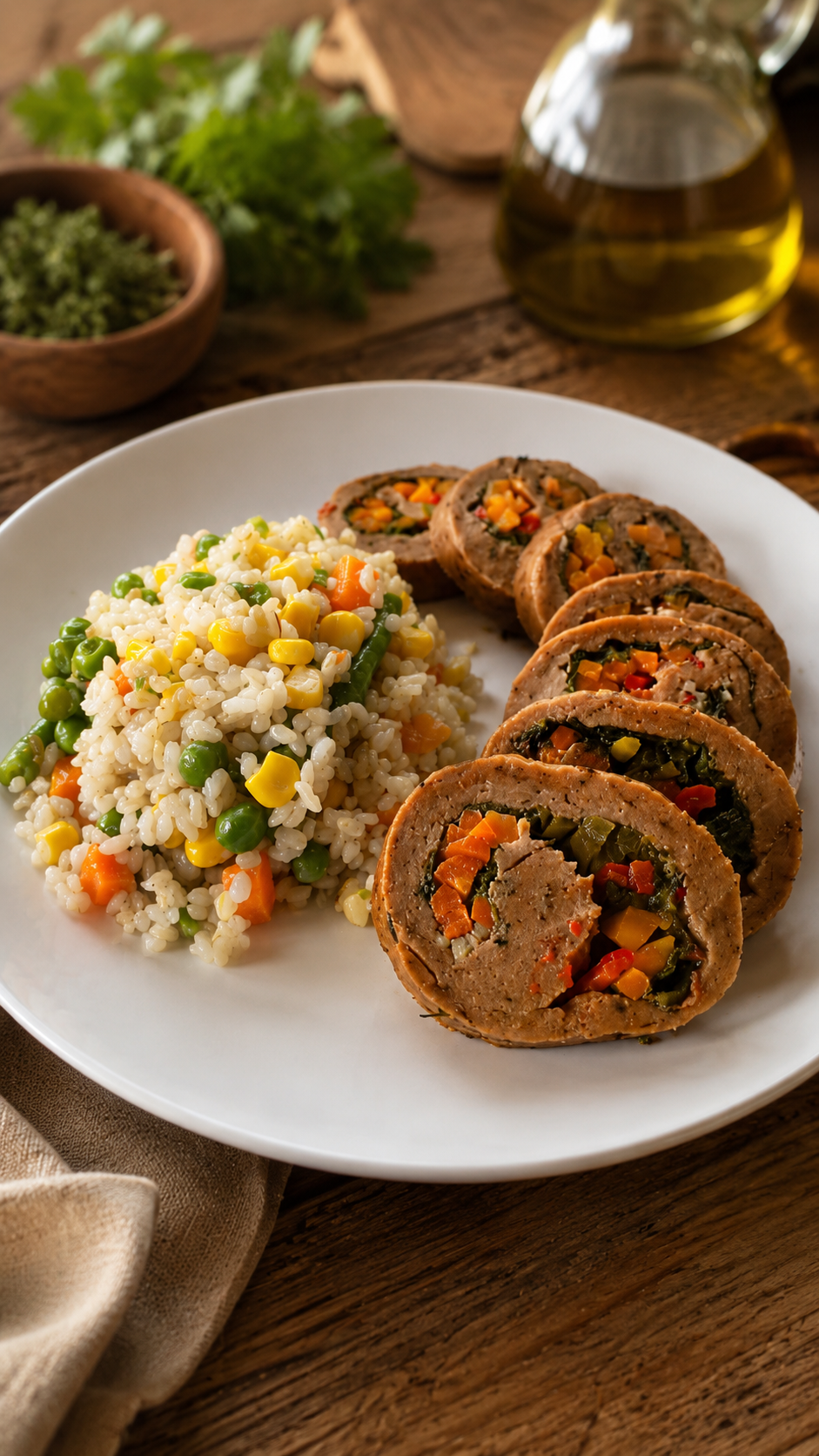 Matambre arrollado c/ arroz primavera
